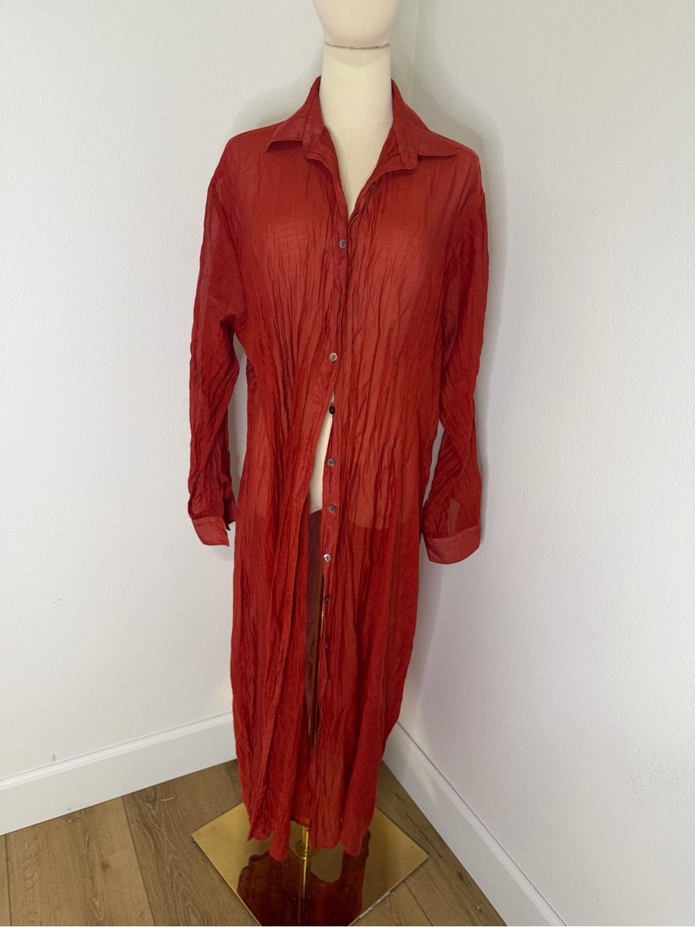 Chan Luu Red Orange Long Button-Down Swim Coverup One Size